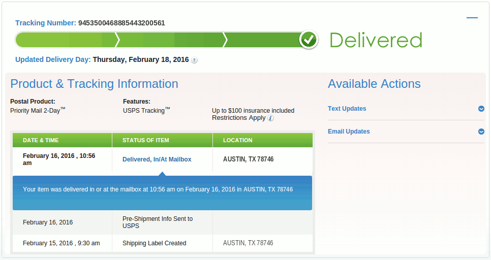 USPS Shipping k2track